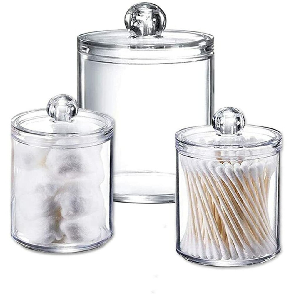 Set of 3 Cotton Ball & Swab Organizer, Acrylic Holders Multipurpose 10oz, 22oz